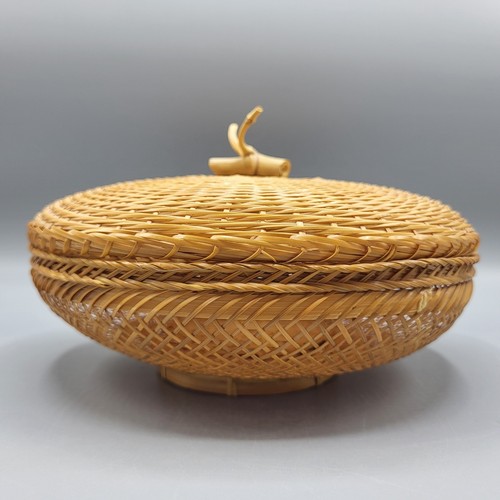 Vintage woven bamboo basket - woven,